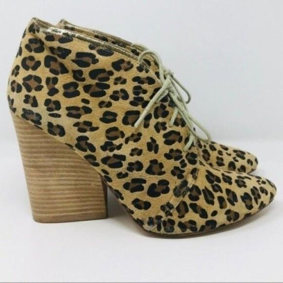 Matt Bernson Special project womans Cheetah Ankle Heeled Boot Lace up 8 BoxK - Picture 4 of 10